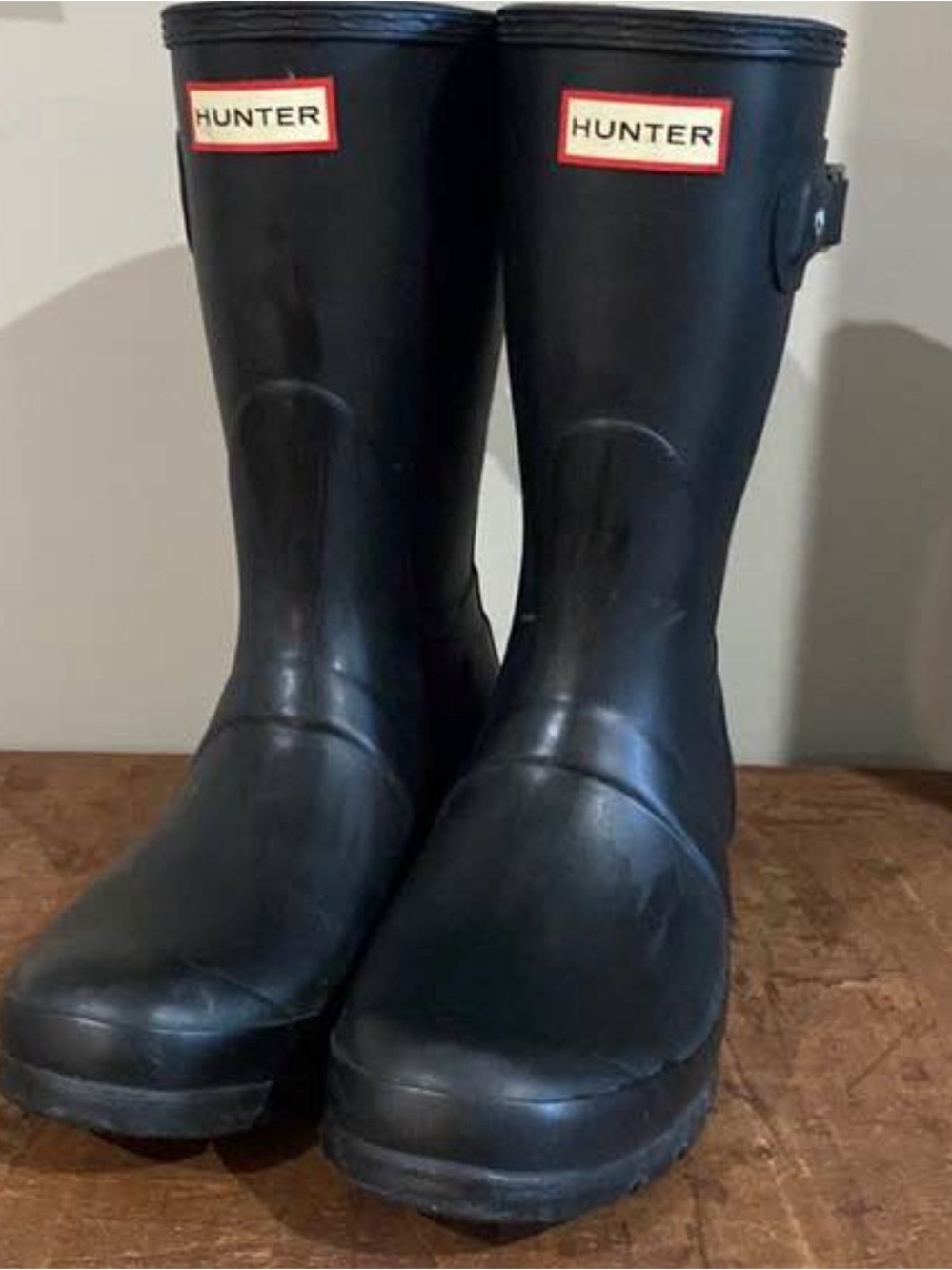 Hunter Black Matte Mid Calf Rubber Rain Boots with Logo